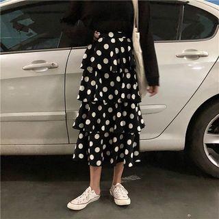 Tiered Dotted Midi Skirt