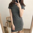 Short-sleeve Lettuce Edge Mini Sheath Dress