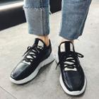 Faux Leather Contrast Panel Lace Up Sneakers
