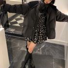 Long-sleeve Floral Print Mini A-line Dress / Turtleneck Top