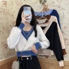 Mock Two-piece Cropped V-neck Sweater