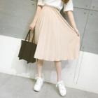 Pleated Midi A-line Skirt Beige - One Size