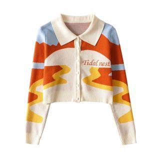 Color Panel Collared Cardigan