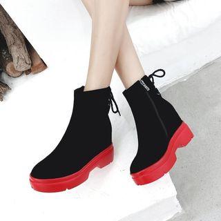 Genuine Leather Zipper Contrast Platform Ankle Boots