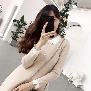 Contrast Collar A-line Knit Dress