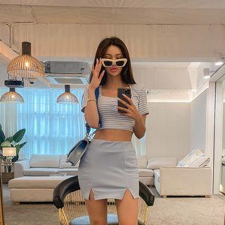 Inset Shorts Slit-hem Pencil Miniskirt