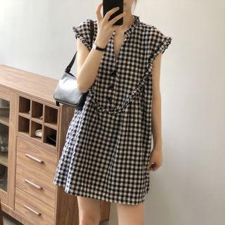Gingham Sleeveless Mini Shift Dress
