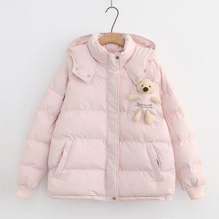 Bear Detail Zip Padded Coat