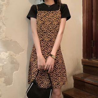 Leopard Strappy A-line Dress / Short-sleeve T-shirt