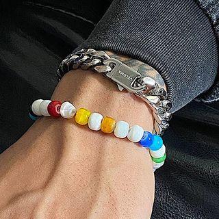 Beaded Bracelet 1 Pc - Blue & Black & White - One Size