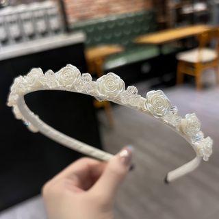 Flower Faux Crystal Headband White - One Size