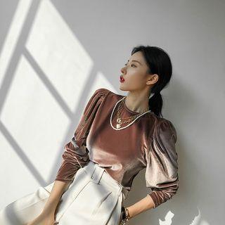 Puff-shoulder Velvet Top