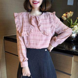 Frilled Pater Pan Collar Chiffon Blouse Almond - One Size