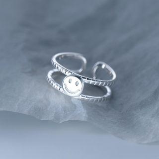 Smiley Layered Sterling Silver Open Ring 1 Pc - Silver - One Size