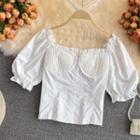 Plain Square Neck Puff Sleeve Blouse White - One Size