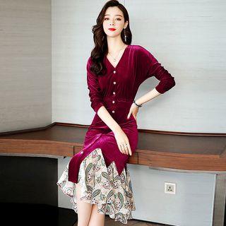 Long-sleeve Godet Midi Dress
