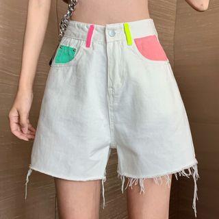 High Waist Paneled Wide-leg Denim Shorts