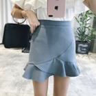 Flounced-hem Mini Pencil Skirt