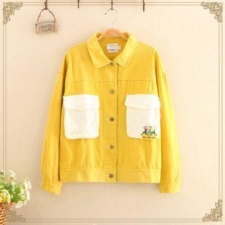 Color-block Pocket Embroidered Oversize Jacket