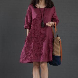 Flower Embroidered Shift Dress