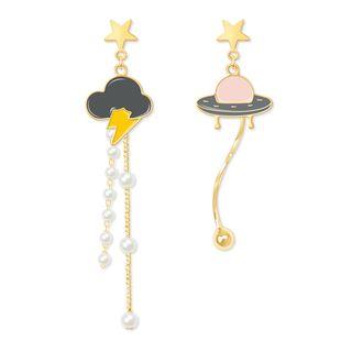 Non-matching Faux Pearl Alloy Cloud & Ufo Dangle Earring