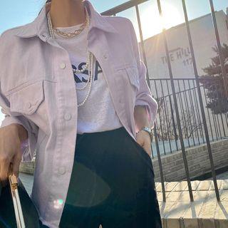 Frayed Pastel Shirt Jacket