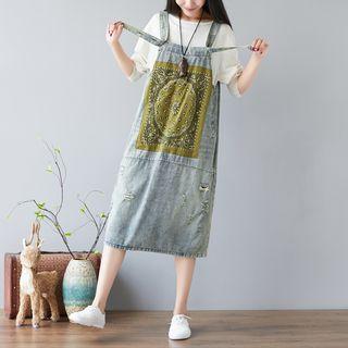 Applique Midi Denim Jumper Dress