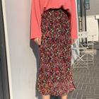 Floral Print Midi H-line Skirt