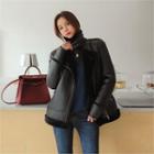 Faux-shearling Biker Jacket Black - One Size
