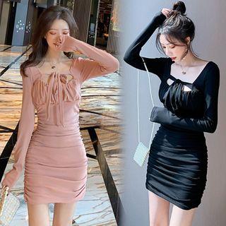 Long-sleeve Bow Mini Sheath Dress
