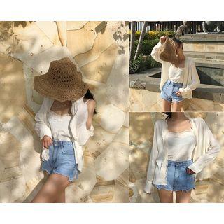 Set: Spaghetti-strap Lace-trim Top + Open-front Cardigan