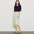 Color-block Pleated Skirt Mint Green - One Size