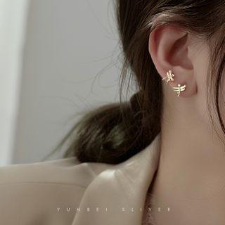 925 Sterling Silver Dragonfly Stud Earring 1 Pair - Silver - One Size