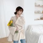 Off-shoulder Wide-sleeve Cardigan With Sash Ivory - One Size