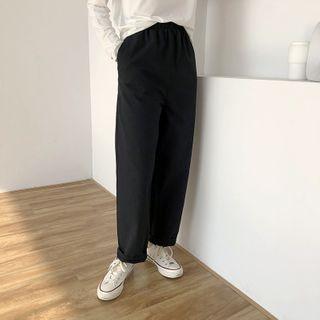 Elastic-waist Pocketed Straight-cut Pants