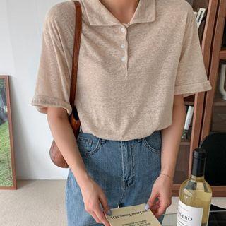 Basic Linen Blend Polo Shirt