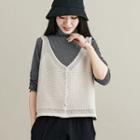 V-neck Button-up Sweater Vest Off-white - One Size