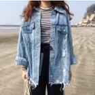 Frayed Long Denim Jacket