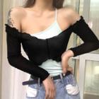 Set: Long-sleeve Cropped T-shirt + Spaghetti Strap Top