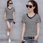Short-sleeve Jagged Collar Striped Top