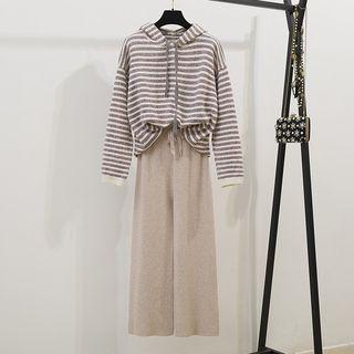 Hooded Striped Sweater / Wide Leg Pants / Set