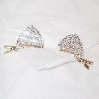 Rhinestone Cat Ear Hair Clip Silver Rhinestone - Gold - One Size
