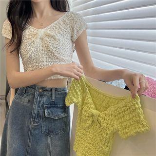Cap-sleeve Ribbon Crinkle Top