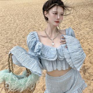 Ruffle Trim Cropped Blouse / Shorts