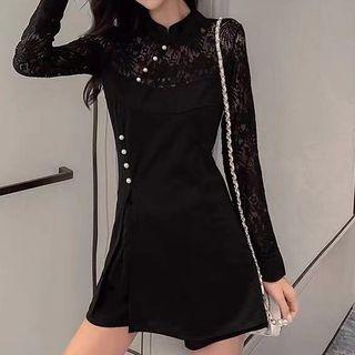 Lace Panel Beaded Mini Sheath Dress