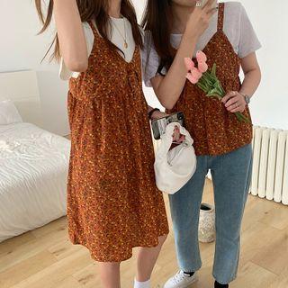 Floral Print Spaghetti-strap Mini A-line Dress / Camisole Top