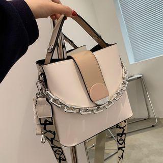 Top Handle Wide Strap Bucket Bag