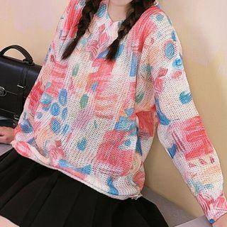 Print Sweater Print - Red & Blue & Beige - One Size