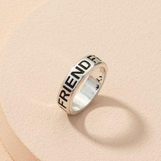 Lettering Alloy Ring Black Lettering - Silver - 7