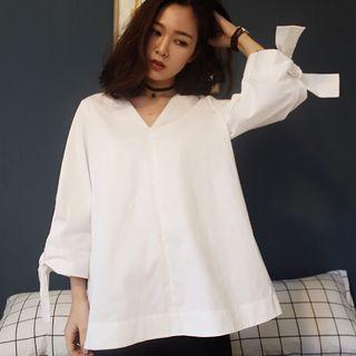Tie-cuff V-neck Blouse